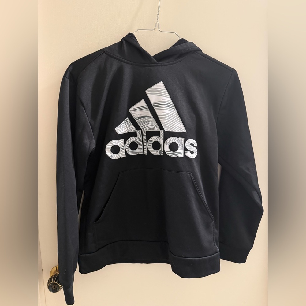 Adidas Pullover Black Hoodie Sweatshirt Activewear  Boys 14/16